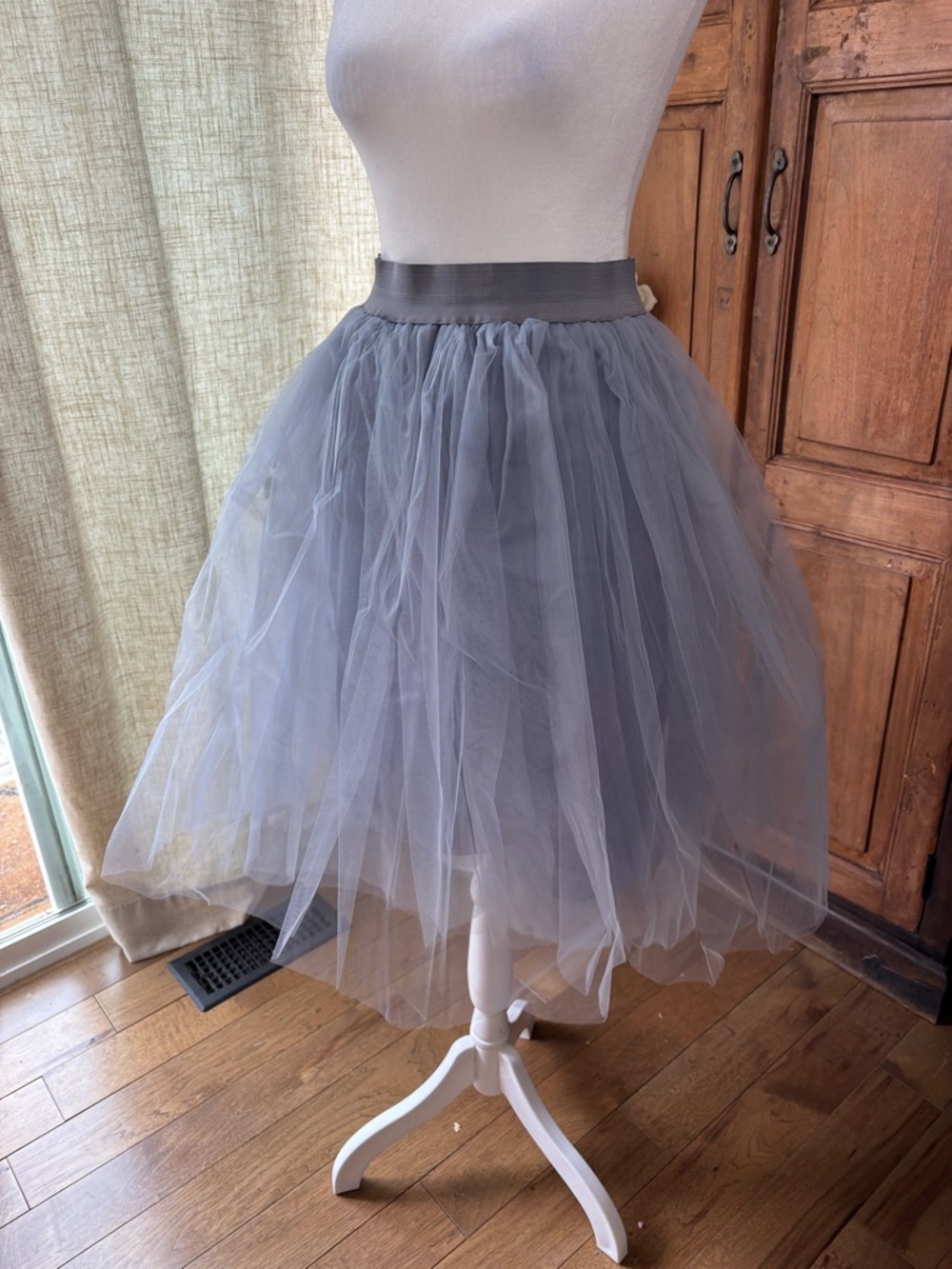 Women's Gray Tulle Midi Skirt - Elegant Layered Overskirt